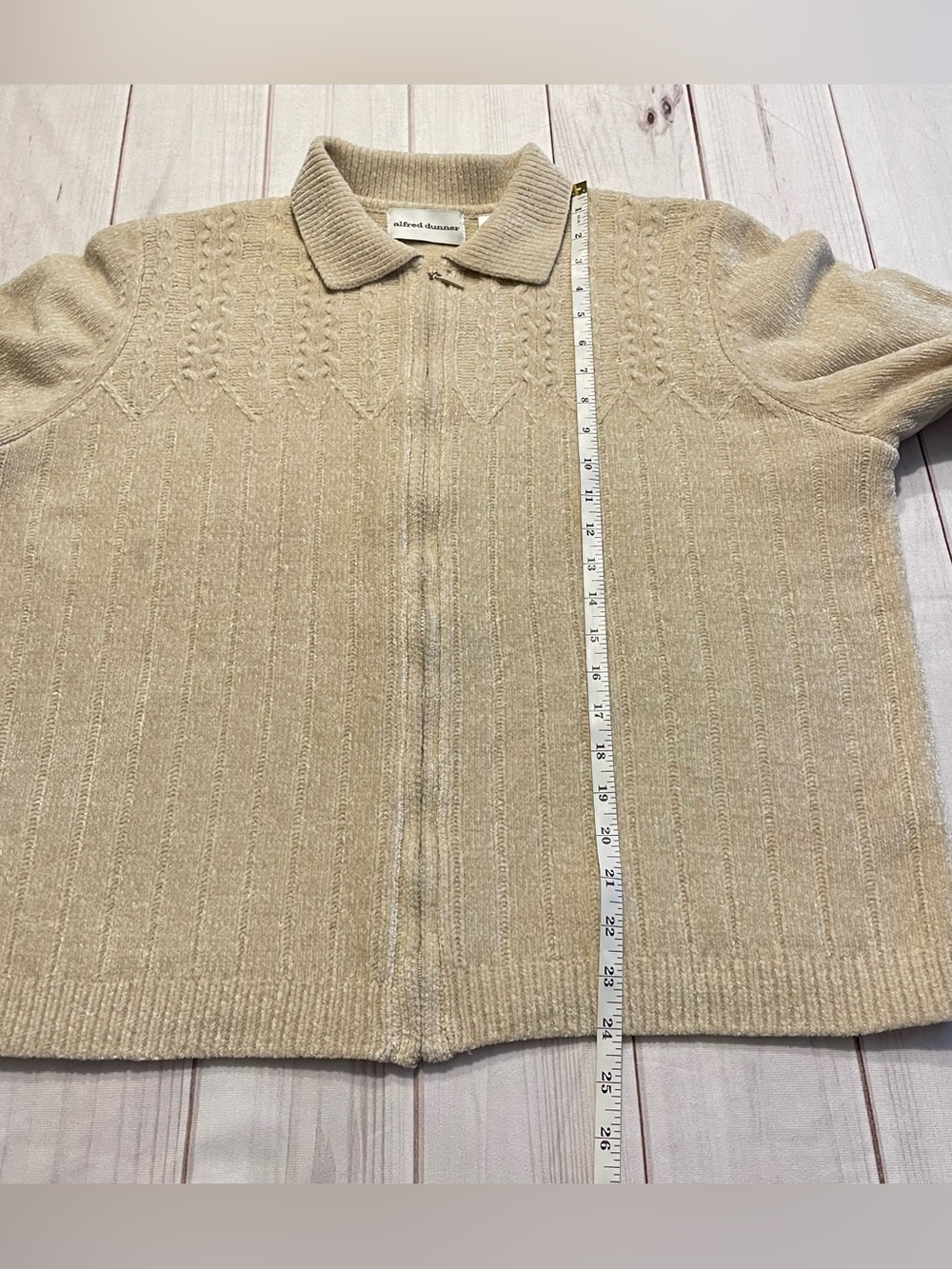 Alfred Dunner Cable Knit Zip Front Cardigan Sweater Womens XL Cream Classic Soft - Picture 9 of 10
